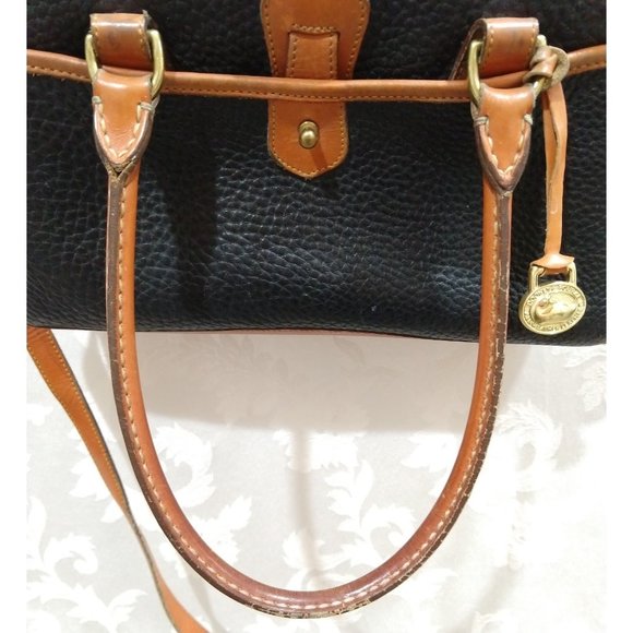 Vintage 80s Dooney & Bourke USA Brown Black Pebbled Leather Shoulder Satchel Bag - Picture 14 of 15